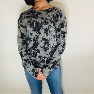 Grey Long sleeved shirt with black floral print S
